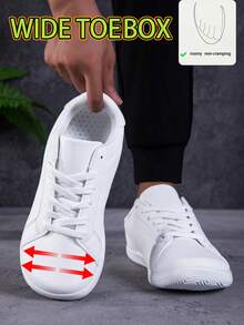 Men's Plus Size Wide Toe Box Athletic Sneakers, Loose Fit Wide Foot Flat Shoes, Lightweight Soft Sole Comfortable Shoes For Wide Feet, High Instep, Size 46, White - White - View 7