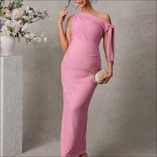 WNS Momance Vestido de maternidad elegante, textura de jacquard, adecuado para el Día de San Valentín, verano, primavera, fiesta de boda - Albaricoque - Ver 7