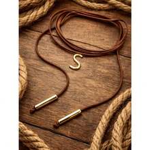 Leatherette Necklace With Personalized Letter, Gold Plated (N, Brown) - S - View 2