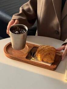 1pc Japanese Style Wooden Dining Tray, Household Wooden Serving Platter For Tea, Coffee, Dessert, Breakfast, Storage Plate - Brown - View 7