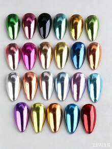 23pcs Shiny Multi-Color Metallic Mirror Effect Nail Powder Set, DIY Nail Salon Decoration, With 6pcs Application Tools - Multicolor - View 3
