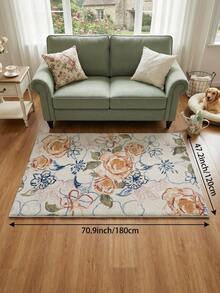 1pc Spring/Summer Natural Botanical Style Area Rug, Floral Pattern Living Room Carpet, Soft Touch, Short Pile Modern Floor Rug, Suitable For Bedroom, Dining Room, Office, Home Decor And Doormat, Versatile For Various Occasions Like Music Festivals, Wedding Venues And Daily Home Use - Multicolor - View 14
