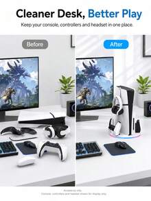 1件装，兼容PlayStation 5/Slim的必备配件，适用于PlayStation 5/Slim主机支架，夏秋两季礼物，带LED灯，夏季游戏配件，PS 5手柄充电座，游戏配件，游戏机，游戏机配件，适合主机玩家 - 白色 - 查看 4