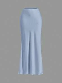 Women's A-Line Skirt In Solid Color With Contrasting Lace, Suitable For Spring/Summer Holidays - Celeste - View 1