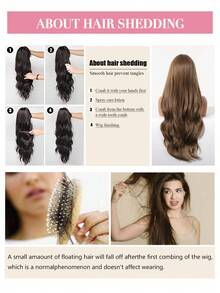 Topshe 24 Inch Brown Highlighted Long Wavy Synthetic Wig With Bangs, Glueless Heatproof Synthetic Wig For Women, Black Mixed With Red Long Wavy Style, Suitable For Daily, Party, Cosplay, Halloween, Gift - Chocolate Brown - View 12