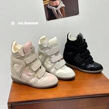 Hidden Wedge Sneakers For Women Retro High Top Platform Trainers Fashion Suede Panelled Chunky Shoes Casual Streetwear - 軍綠 - 查看 2