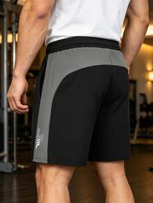 Men's Sports Casual Shorts, Minimalist Everyday Shorts, Contrast Side Trim And Decorative Drawstring Tips, Loose Silhouette Black - Black - View 9