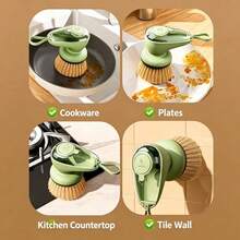 Cepillo de limpieza de cocina conveniente - Modelo portátil con adición de líquido antiadherente, disponible en 3 formas, caja de líquido de limpieza visible + función de descarga de líquido por presión, adecuado para escenas de limpieza como cocina, olla antiadherente, plato, vajilla, fregadero, etc. - convencional - Ver 9