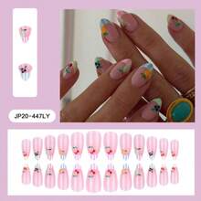 Wearable Manicure Pieces French Nude Striped Orange Fruit Style Fake Nails - 穿著盔甲時自由 - 查看 4