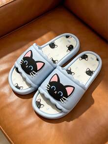 1 Pair Personalized Casual Soft Bottom Slippers, Cute Black Cat Pattern, Suitable For Indoor And Outdoor Wear, Summer Style, Runs Small - Women's Slippers - View 14