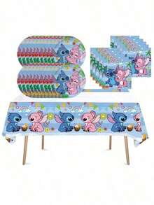 41pcs Stitch Theme Party Set, Suitable For 10 People, Disposable Birthday Party Tableware, Including Plates, Cups And Napkins. Holiday Decoration Supplies, Suitable For Camping, Picnic, Backyard BBQ And Party Decoration, Also Ideal Decoration For Halloween, Christmas And Party, And A Great Surprise Gift For Fans. - Multicolor - View 6