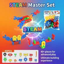 26-40pcs Building Block Educational Toy Set With Connectors And Tires, Creative Back To School Party Gift For Kids, Random Colors And Shapes - Educational Interlocking Building Blocks (26 Pieces) - View 5
