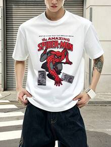 Marvel Marvel Comics Spider Man Comic Style Print Graphic T Shirt 100 Percent Cotton Men Clothes Men's Shirt Summer Holiday Outfits Marvel Series Men's Gifts Streetwear - 白色 - 查看 1