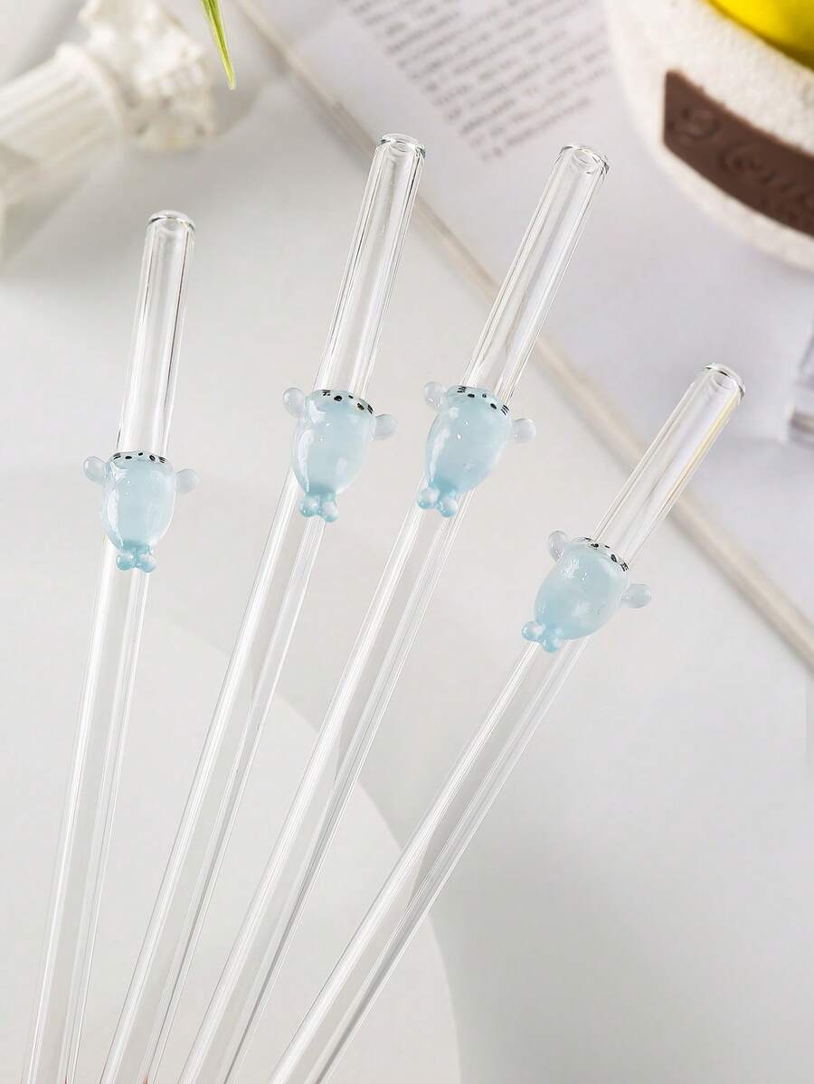 1/2件裝海洋主題藍色海獅彎曲玻璃吸管,適用於奶茶、果汁、咖啡、果昔及冷飲,適合露營、旅行、夏季派對與婚禮,親友精緻禮物,居家拍攝裝飾 - 無色 - 查看 1