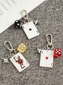 1/3pcs Poker Dice Keychain With Star Pendant, Cartoon Number Theme Decorative Charm, Decorative Keychain For Bags, Car Keys, Single Chain Accessory, Bag Charm, School Car Decor, Cute Gothic Y2K Style Accessory - Multicolor - View 1