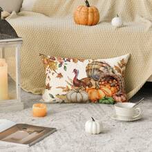 1pc Thanksgiving Turkey Pillow Case, 30 X 50cm Pumpkin Leaf Harvest Holiday Cushion Cover Sofa Decor, Single-Sided, Without Pillow Insert - Multicolor - View 3