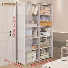 Dust-Proof Easy Assembly Wardrobe | Freestanding Closet Storage Rack | Large Capacity Bedroom Dorm Office Storage Cabinet - Multicolor - View 4