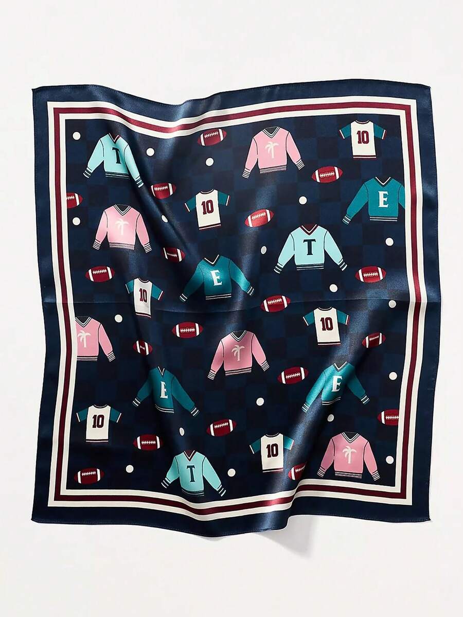 1pc Women's Fashion Football Team Graphic Scarf - Versatile Ladies Scarf Accessory, Made Of Polyester, Suitable For Daily Fashionable Outfits - Multicolor - View 1