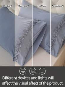 1pc 100% Polyester Black & White Heart Lace Solid Color Pillowcase (Pillow Insert Not Included), Suitable For Bedroom Decor, Wedding, Romantic, Bohemian Style - Blue - View 5