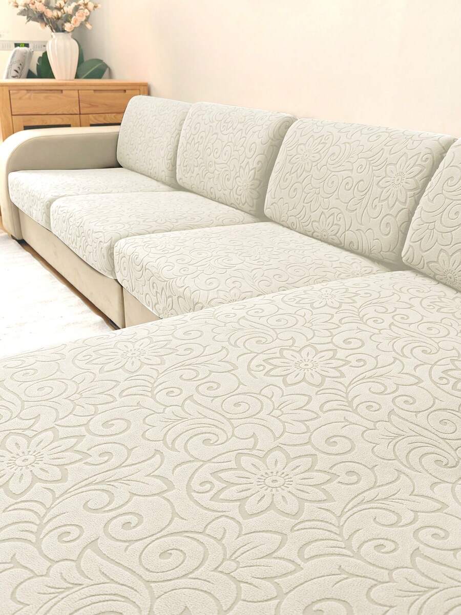 1pc Solid Color High Elasticity Detachable Machine Washable Sofa Seat Cushion Cover Suitable For Living Room Polyester Sofa Seat Cushion Cover Backrest Cover