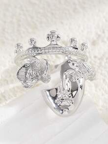 2pcs INS Design Minimalist Versatile Masquerade Mask Open Ring Set, Aksesoris Perhiasan Elegan Mewah Ringan yang Dapat Diatur untuk Wanita, Cocok untuk Pemakaian Sehari-hari, Pesta, dan Kencan - Perak - View 6