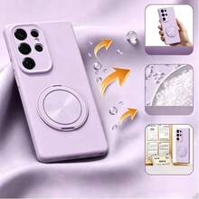 手機保護殼 附支架與液態天鵝絨內裡 適用於 Galaxy S21 21 Plus 22 23 24 24 Plus 25 25 Plus 26 26 Plus 26 Ultra - 草紫色 - 查看 1