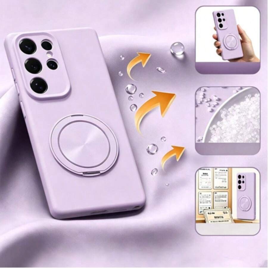 手機保護殼 附支架與液態天鵝絨內裡 適用於 Galaxy S21 21 Plus 22 23 24 24 Plus 25 25 Plus 26 26 Plus 26 Ultra - 草紫色 - 查看 1