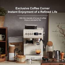 AEOMJK Espresso Machine, Built-In Grinder, Cold And Hot Dual Extraction, Can Make Cold Coffee And Hot Coffee, Retro Design, Lever Switch, 20BAR Pressure Extraction Coffee, With Steam Wand For Frothing Milk, 1.8L Detachable Water Tank, Semi-Automatic Coffee Machine, EU Plug - 歐規F型插(220-240V) - 查看 9