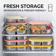 Portable 304 Stainless Steel Lunch Box With Lid, Divided Fruit Salad Food Storage Container, Leak Proof Bento Box, Dishwasher & Microwave Allowable, Suitable For Student Adult Use In School, Office, Outdoor Camping, Picnic,Travel, Back To School - Multicolor - View 9