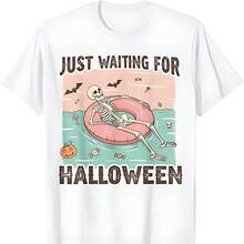 T-Shirt With A Spooky Summer Skeleton Waiting For Halloween - 白色 - 查看 1