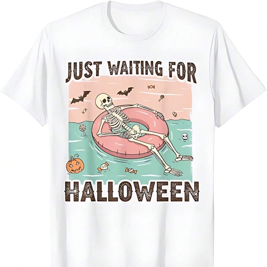 T-Shirt With A Spooky Summer Skeleton Waiting For Halloween - 白色 - 查看 1