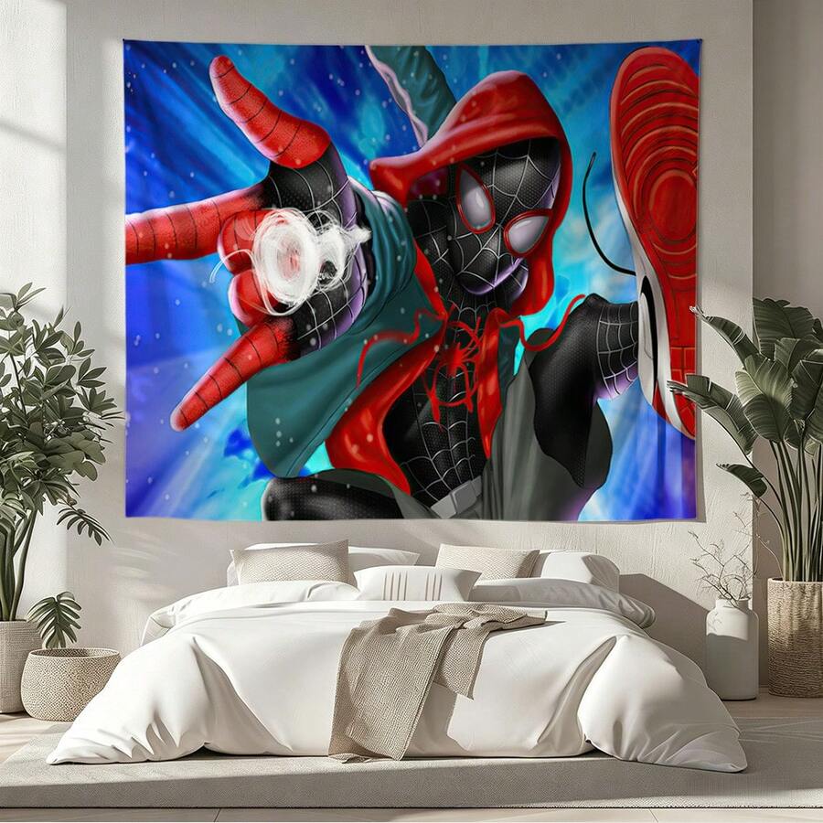1pcs M Arvel Superhero Series S Pider-Man Theme Tapestry, Superhero Patter Wall Hanging Fabric Poster Cool Comic Art Background Blanket, Modern Home Fashion Decor, For Living Room Bedroom College Dorm Game Room Home Decor Fans Gift - 彩色 - 查看 1
