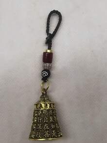 1pc Handmade Vintage Bell Keychain, Pure Brass Bell Car Key Chain Pendant With Woven Rope And Bead Decor, Exquisite Carving Design, Red & Black Beads, Golden Cap, Buddhist Mantra Bell, Good Luck, Travel, Camping And Holiday Gift, Travel Accessory - Multicolor - View 10