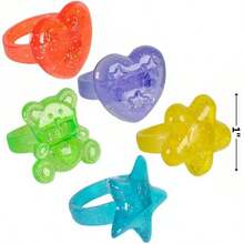 Plastic Glitter Rings, 144 Assorted Colors and Designs - Multicolor - Ver 5