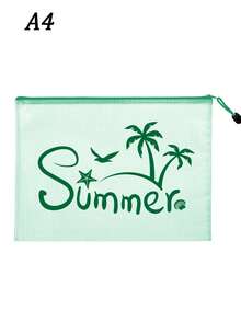 Fashionable Waterproof Pvc Beach Bag With "Summer" Coconut Tree, Seagull, Starfish, Seashell Elements Color Printing, Colorful Letter Print, A4 Size, Transparent Makeup Bag With Nylon Zipper, Suitable For Swimming, Diving And Summer Vacation - Multicolor - View 16