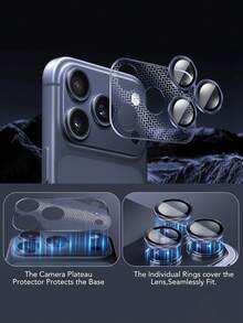 1 pieza Funda protectora de lente de cámara de aleación a prueba de golpes de grado militar azul oscuro con cobertura completa, compatible con iPhone 17 Pro Max, soporta el modo de disparo original - Azul Marino - Ver 3