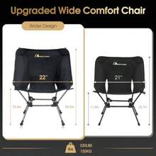 Moon LENCE - Silla de Camping portátil Plus Comodidad y tamaño mejorados compacta y Ligera Silla Plegable para mochileros y Senderismo Capacidad de 350 Libras 2 Unidades Color Negro - Paquete de 2 unidades negras Plus - Ver 3