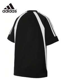 Adidas 男士夏季運動休閒百搭舒適短袖T恤 - 黑色/白色 - 查看 5