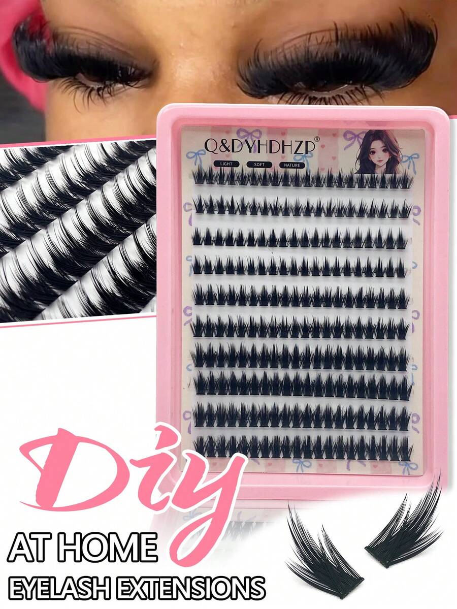 200pcs Tapered Long Cartoon Style Thick Cluster False Eyelashes Set, DIY Single Cluster Eyelash Extensions - 查看 1