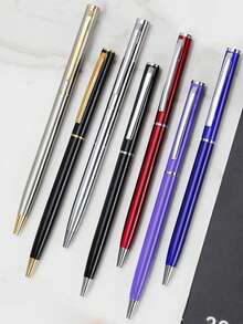 Silver Stainless Steel Ballpoint Pen - Multicolor Aluminum Barrel Ballpoint Pen | Suitable For Office And Hotel Gifts | Gel Tip | Retractable Twist Mechanism | Smooth Writing Experience | Suitable For Ages 14 And Up | Perfect Choice For Personal Office Or Gifting To Friends And Family - Excellent Father's Day Gift - Buzz Cut - View 10