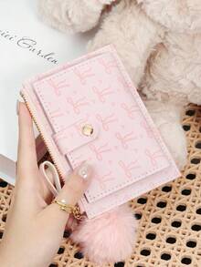 This Fashionable Card Holder Features A Fluffy Pom-Pom Pendant And A Bow-Heart Shaped Clasp. It Is Slim And Lightweight, Convenient To Carry. It Can Hold Cash, ID Cards, Credit Cards, And Coins. It Makes An Ideal Gift For Birthdays, Anniversaries, Christmas, Valentine's Day, And Other Occasions For Your Loved Ones, Ladies, Girls, Teenagers, College Students, And Students. It Is Also Suitable For School Dorms And Back-To-School Season. - Hot Pink - View 11
