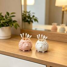 Hedgehog Shaped Creative Cotton Swab Cosmetic Storage Tube Desktop Makeup Table Bathroom Cotton Swab Toothpick Universal Storage Box Warm Healing Ornament - A - View 1