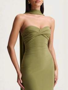 Vestido Halter con Cintas y Entrelazado Espalda Descubierta Nuevo - Verde - Ver 4