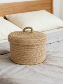 1pc/2pcs Handmade Woven Storage Basket, Home Decor Woven Basket, Suitable For Desk, Bedroom, Living Room, Bathroom, Study And Nightstand. Perfect For Storing Remote Controls, Cosmetics, Toys And Bathroom Essentials. Seaside Straw Rattan Woven Storage Basket - Multicolor - View 15
