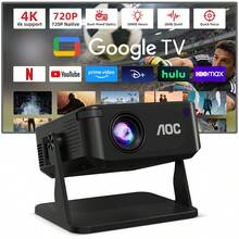 Proyector inteligente Android AOC con WiFi de doble banda 2.4G/5G, proyector mini nativo 720P, compatible con decodificación 4K, corrección trapezoidal de 4 puntos, proyector de cine en casa portátil para películas, juegos, camping al aire libre - Negro - Ver 2