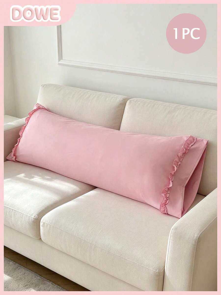 1pc 100% Polyester Solid Color Lace Long Pillowcase, Lightweight And Elegant, Soft As Clouds, Suitable For Bedding And Sofa Decoration (Pillow Insert Not Included)