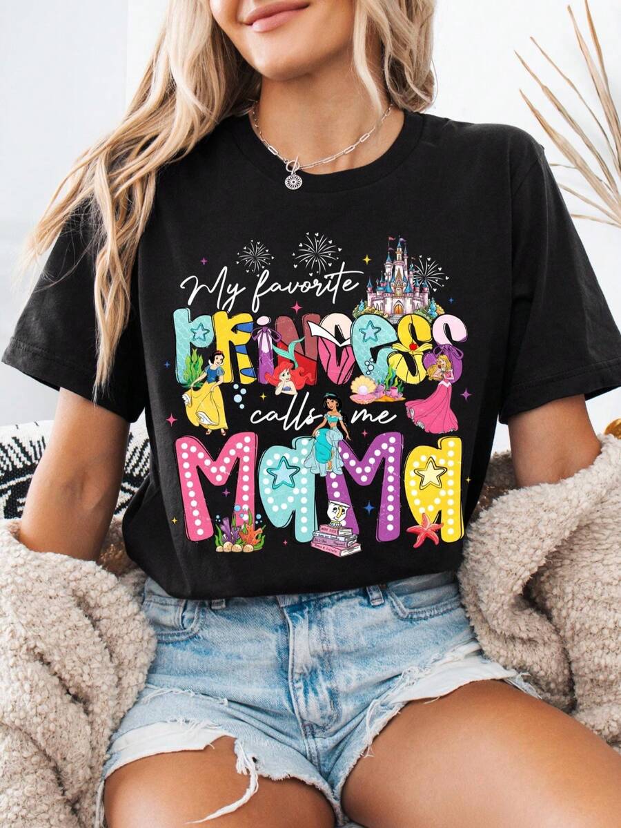 My Favorite Princess Calls Me Mama Tshirt, Princess Shirt, Princess Mother's Day Gift Tee, Ariels Jasmine Snow Whites Mom  T Shirts,Men's And Women's Sports Leisure Tee,Y2k Summer Vacation Clothes, T Shirts For Men's And Women's Graphic Tee Lightweight Breathable 100%Cotton T Shirt - Regular Fit Round Neck Casual Casual Attire - , Casual Shortsleeved Round Neck Summer Tops, Mediumstretch Fabric, Comfortable Fit For All Seasons, Tshirt With Unique Pattern , Relaxed Fit,Juneteenth T Shirt,Juneteenth T Shirt - Black 5 - View 1