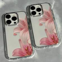 1個金屬按鈕透明殼極簡鏡頭保護馬卡龍百合花紋手機殼，專為 16 Pro Max, 17/16/15/14 Plus, 13/12/11, Air 客製化 - 彩色 - 查看 3