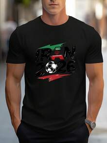 T-shirt à manches courtes en pur coton pour hommes 2026 avec imprimé graphique de football, Top décontracté d'été - respirant, confortable pour un port quotidien, cadeau de vacances européen (Noël, Nouvel An, Fête des Pères), cadeau d'anniversaire parfait pour lui, indispensable pour les fans de football, tissu léger et doux, col rond classique, coupe régulière, idéal pour les sorties décontractées, la plage, les événements sportifs - Noir - Voir 6