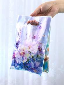 10/25/50入 16.5*25cm 塑膠嬰兒派對禮品袋附手把，防水可重複使用手提袋，水彩油畫花卉混搭風，適用生日、性別揭曉、嬰兒派對用品、教室獎勵、主題派對裝飾 - 彩色 - 查看 4